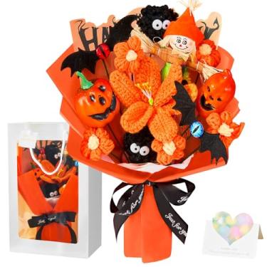 Imagem de Buquê de flores de crochê, decorações de Halloween para ambientes internos com morcegos, fantasma, abóbora, espantalho, flores falsas para sempre, lembrancinhas de festa, para crianças, mulheres