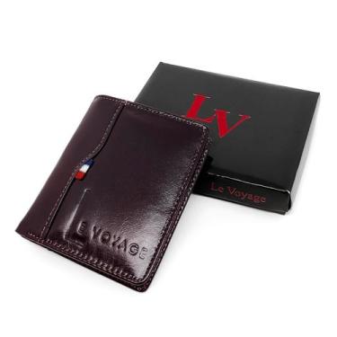 Imagem de Carteira De Bolso Masculina De Couro Le Voyage Cartões Cnh, Vinho