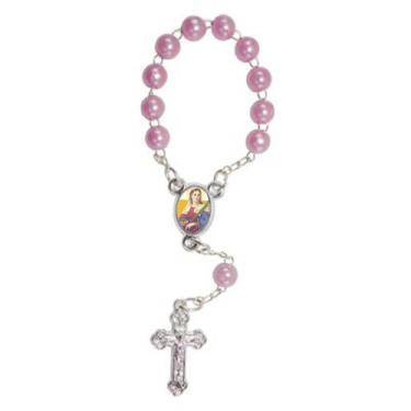 Imagem de 50 Mini Terço com Foto Santa Luzia - SJO Artigos Religiosos, Rosa