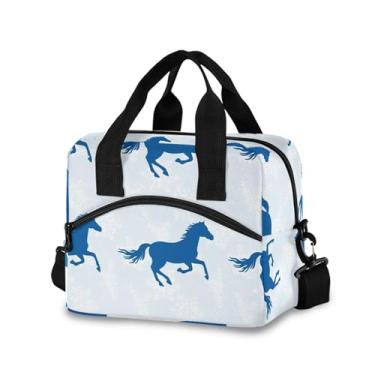 Imagem de Burbuja Lancheira térmica Blue Horses para mulheres e homens, lancheira portátil com alça de ombro removível, lancheira para viagem, piquenique, escritório, trabalho