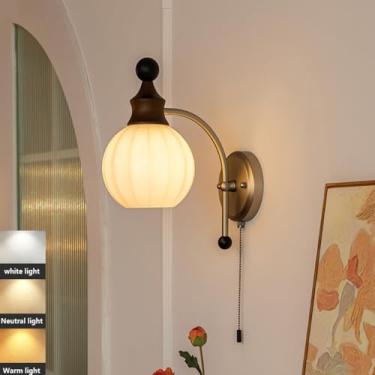 Imagem de Arandela vintage com interruptor, ajustável em 360°, com cabo e plugue, para uso interno, em metal, soquete E27, estilo retrô industrial, luminária de cabeceira giratória para leitura no qua