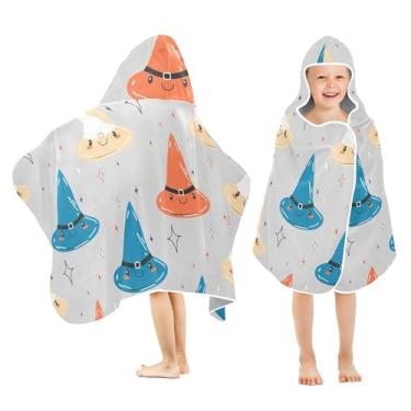 Imagem de Burbuja Chapéus de bruxa de desenho animado toalha de banho com capuz para crianças, toalha de praia de pelúcia absorvente macia para meninas e meninos 3-10 anos, 61 x 127 cm