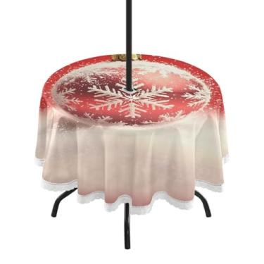Imagem de CEBUGI Toalha de mesa redonda para uso ao ar livre, fundo natalino, impermeável, com furo Umberlla, capa de mesa lavável para pátio, cozinha, sala de jantar, 152 cm