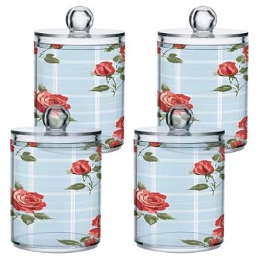 Imagem de STAYTOP 4 peças de frascos de boticário para banheiro com etiquetas – recipiente de armazenamento Qtip de plástico transparente para bola de algodão, cotonete, grão de café