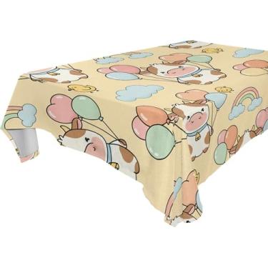 Imagem de Burbuja Toalha de mesa de vacas fofas, toalha de mesa quadrada anti-rugas grossa para decoração de jantar, cozinha, festa, 137 x 137 cm