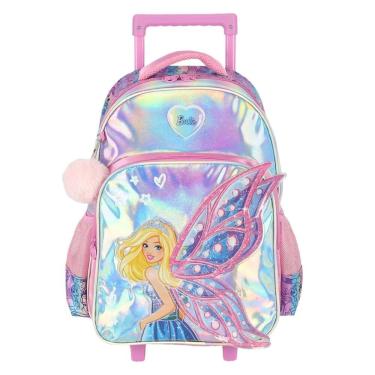 Imagem de Mochila de Rodinha Infantil - Barbie Fada Holográfica - Rosa - Luxcel