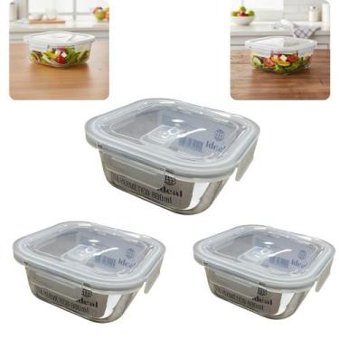 Imagem de kit 5 Pote Hermético de Vidro Quadrado Armazenar Conservar Transportar