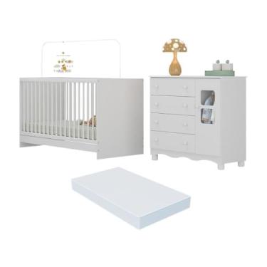 Imagem de Berço 3 em 1 com Colchão Incluso e Cômoda 1 Porta 4 Gavetas Luna Multimóveis Mp4754 Branco