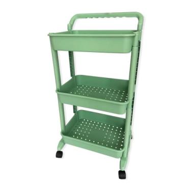 Imagem de Carrinho Organizador Multiuso com Rodas, 3 Prateleiras, Verde, Plástico, 85x30x42cm