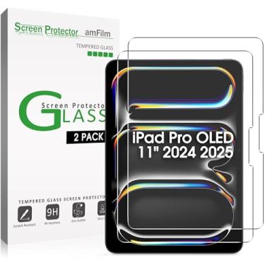 Imagem de amFilm (2 pacotes compatíveis com iPad Pro de 11 polegadas (2024) Tempered Glass Screen Protetor, ultra sensível, Face ID & Apple Pencil compatível