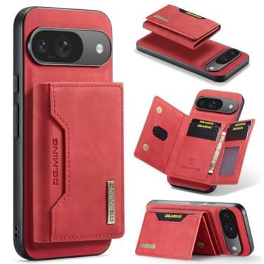 Imagem de MRRSIWEI Capa para Google Pixel 10 com suporte para cartão, carteira magnética destacável 2 em 1 de couro sintético feminino masculino com suporte à prova de choque para Google Pixel 10 Pro. Vermelho
