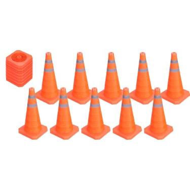 Imagem de PATIKIL Pacote com 10 cones de trânsito dobráveis de 45,72 cm, cones de segurança laranja com colarinho refletivo, cones de cautela para estacionamento, treinamento, prática de emergência, barreira na