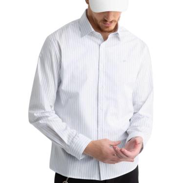 Imagem de Camisa Ellus Masculina Regular Tricoline Skylight Classic Listrada Branca-Masculino