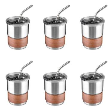 Imagem de Kit com 6 Copos Herméticos em Inox Para Café, Chá e Bebidas Quentes 250ml com Canudo - Prata