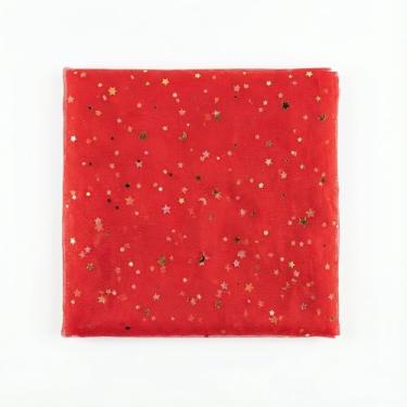 Imagem de Tecido de tule com glitter com lantejoulas de lua estrela, rolos de 3 jardas x 150 cm de largura, material transparente brilhante para saias tutu e decoração (vermelho)