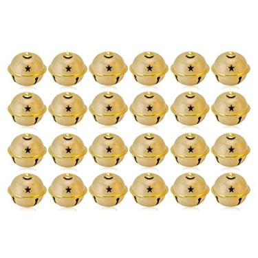 Imagem de Cuofyunl 24 peças sinos de natal 40mm pintura de ferro oco pentagrama sino fosco decoração acessórios para chaveiro (LD40D15)