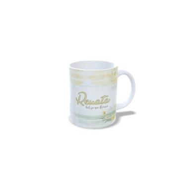Imagem de Caneca de Cerâmica Personalizada Alice com Design Floral, Branco e Amarelo, 325 ml (r)