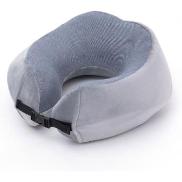 Imagem de SNCIDSGE Travesseiro de viagem, travesseiro de pescoço de espuma de memória, travesseiro de suporte macio, adequado para dormir, carro, casa (cinza)