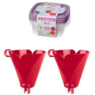 Imagem de Kit com 2 Suporte de Filtro de Café Vermelho 103 + 1 Conj. c/ 3 Potes Plásticos Herméticos 530ml