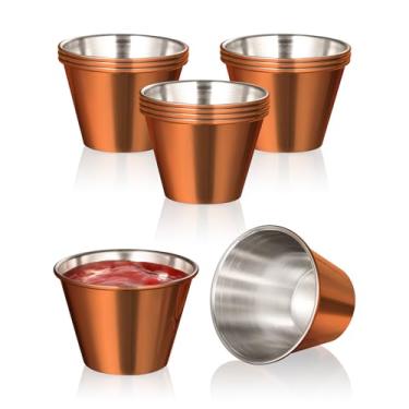 Imagem de Fit Meal Prep [Pacote com 12 copos de molho de aço inoxidável de 70,9 g - condimentos redondos individuais banhados a cobre, ramequins de grau comercial/conjunto de cozinha com molho de porção