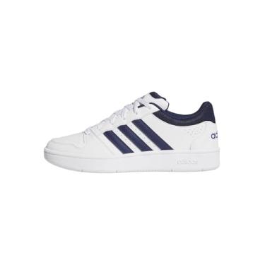 Imagem de adidas Tênis masculino clássico Hoops, Branco/azul escuro/cinza órbita, 40