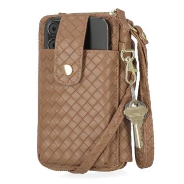 Imagem de Mundi Jacqui Carteira feminina transversal RFID, bolsa de viagem pequena de couro vegano com suporte para telefone, organizador compacto com compartimentos para cartões e alça ajustável, bolsa de