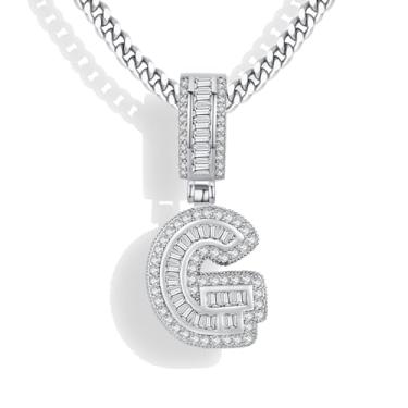 Imagem de WM WONDER MOJO Colar com inicial A-Z para homens e mulheres, colar com pingente de letra inicial de zircônia cúbica banhado a ouro branco 14k, colares delicados com letras para mulheres, joias