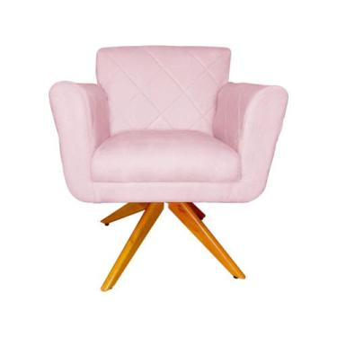 Imagem de Poltrona Decorativa Isabela em Tressê Pés Madeira Giratório Suede Rosa