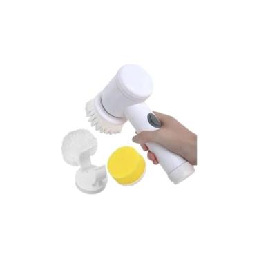 Imagem de Escova Giratória Multiuso Recarregável com USB, Branca, 3 Cabeçotes Intercambiáveis, 20x8.5x6cm, Bateria Recarregável, Sem Fio