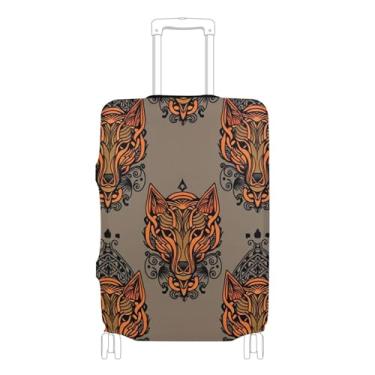 Imagem de Capa de bagagem marrom com cabeça de lobo laranja para mala protetora de viagem acessórios de bagagem de viagem com estampa animal, P, serve para capa de 45 a 50 cm, Cabeça de lobo laranja marrom, S