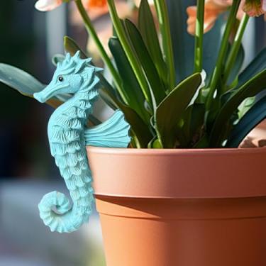 Imagem de Ksheria Decorações de plantador de tartaruga azul, figura de tartaruga de resina, cabide de vaso de plantas, estátua de escalada, gancho de vaso de flores, esculturas fofas de animais (cavalo-marinho)