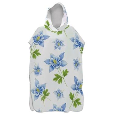 Imagem de Joisal Poncho de surfe de secagem rápida para adultos roupão de banho com capuz toalha de banho azul flor branca homens mulheres poncho com capuz