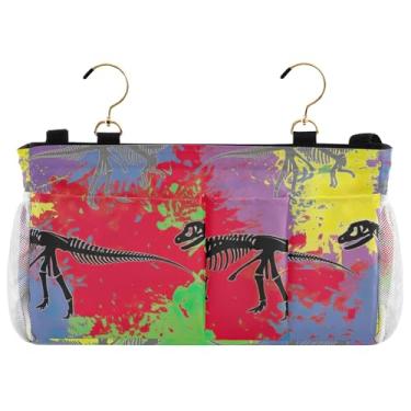 Imagem de TSENQUE Esqueletos de dinossauro, colorido, beliche, suporte lateral para cama, bolsos fofos, bolsos, cabeceira, suporte remoto