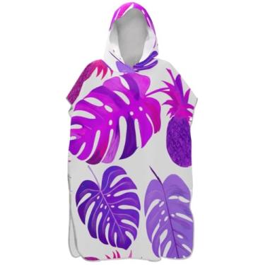 Imagem de Joisal Trocador de poncho de surfe com folhas de abacaxi tropical para Adul Plus Size homens mulheres poncho com capuz toalha floral