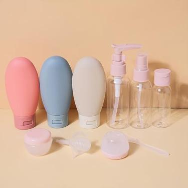 Imagem de Conjunto de 11 frascos à prova de vazamento para artigos de higiene pessoal de viagem, recipientes cosméticos recarregáveis, acessórios de viagem para xampu e condicionador de loção