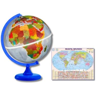 Imagem de GLOBO TERRESTRE FÍSICO POLÍTICO LUMINOSO BASE AZUL 30CM + MAPA MUNDI