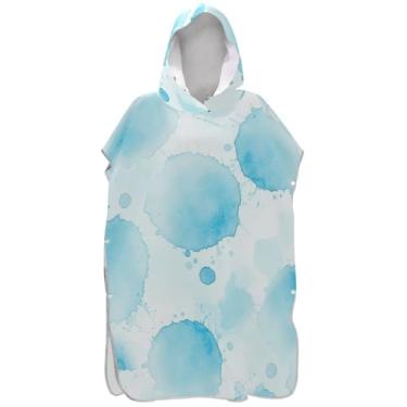 Imagem de Joisal Roupão de mudança de poncho de surfe para adultos toalhas de banho com capuz absorventes ponchos adultos para mulheres salpicos azul branco