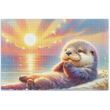 Imagem de Quebra-cabeça de lontra marinha, animal fofo, adultos, 500 peças, pintura animal, decoração, presente de mordaça para amigos, família, jogos, presentes, 51 x 35 cm