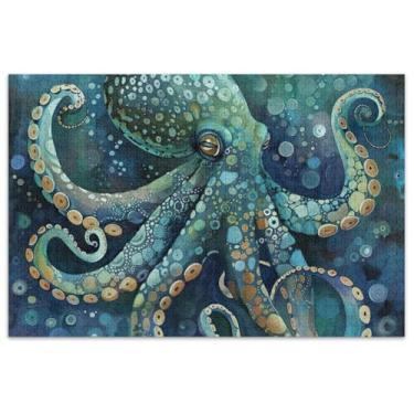 Imagem de Quebra-cabeça de polvo de animais marinhos 500 peças para adultos arte brinquedo pintura divertido quebra-cabeça divertido bobo