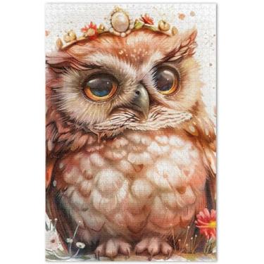 Imagem de Quebra-cabeça com estampa de flores de coruja fofa, 1000 quebra-cabeças para adultos, presentes engraçados, cenas de outono, pintura de animais, 75 x 40 cm