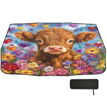 Imagem de Guarda-sol romântico com corações de vaca para para-brisa de carro, bloqueio UV, persianas de janela automática, 147 x 75 cm, acessórios para carro interior