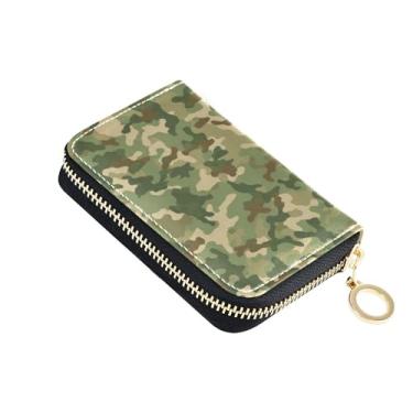 Imagem de Carteiras femininas com zíper fofas com porta-cartões, carteira masculina de couro com bloqueio de RFID com bolso para moedas, camuflagem abstrata, verde, bege
