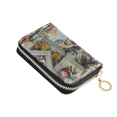 Imagem de Carteiras femininas pequenas, porta-cartões, carteira de couro com bloqueio de RFID com zíper e bolsa para moedas, pintura Michelangelo Capela Sistina