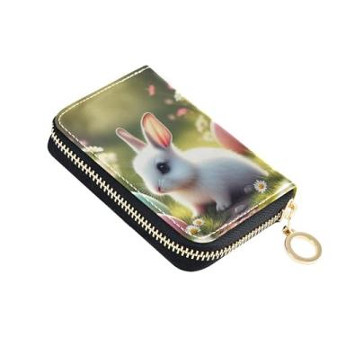 Imagem de Carteira feminina com zíper e bloqueio de RFID, porta-cartões de crédito, carteira pequena com zíper, coelhinho da Páscoa fofo floral