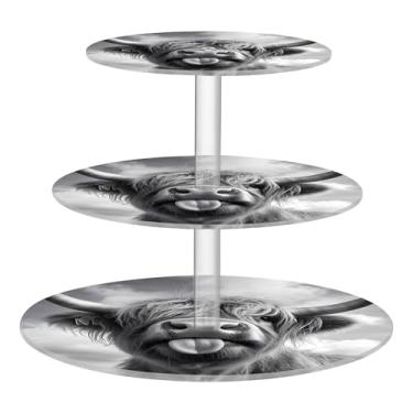 Imagem de Suporte de cupcake de vaca Highland preto para festa de chá com 3 níveis, redondo, torre de bolo, lindos suportes para festas, sobremesas, buffet, aniversário, casamento