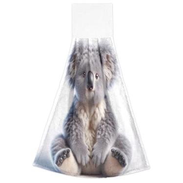 Imagem de Toalhas de cozinha de mão de urso coala fofas com laço para pendurar conjunto de 2 toalhas de cozinha fofas altamente absorventes, 46 x 35 cm