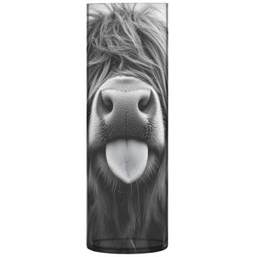 Imagem de Vasos de flores cilíndricos monocromáticos fofos de vaca Highland para buquê, vasos de outono grandes personalizados, decoração de outono floral de plástico para quarto, 30 cm x 9,9 cm