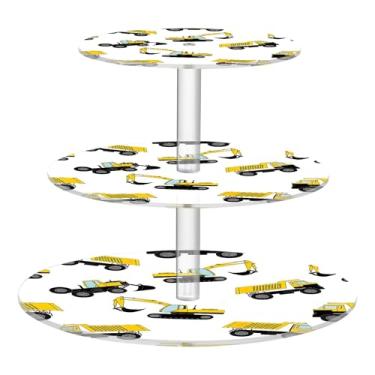 Imagem de Variedade de veículos de construção, suporte de cupcake para festa de chá, 3 camadas, copo redondo, torre de bolo, expositor de acrílico, suporte de sobremesa, bandeja de servir alimentos, prateleiras