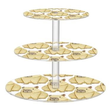 Imagem de Linda estampa de capivaras bege, 3 camadas, suporte de cupcake para festa, acrílico, torre de bolo, aniversário, servir, donut, suporte para sobremesa, cupcakes