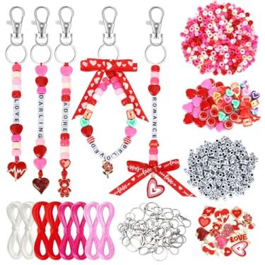 Imagem de AUGSUN 713 peças kit de fabricação de chaveiros com contas de dia dos namorados, kit de artesanato com contas de plástico coloridas para projetos de artesanato de joias faça você mesmo, dia dos